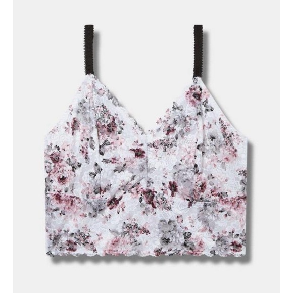 ๐ Lace Crop Bralette 0 L 12 NWT Torrid New! White Pink Grey Floral Gray - Picture 4 of 5
